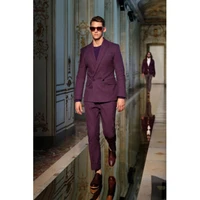 2019 purple mens fashion double breasted suits men custom made suits bespoke wedding tuxedo suits 2 pieces set jacket pants