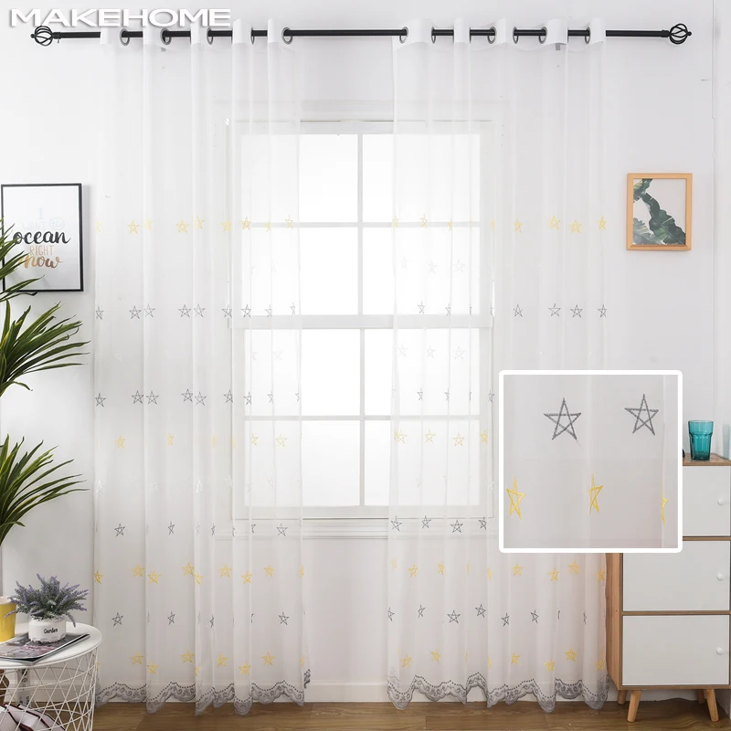 Двухцветные тюлевые шторы MAKEHOME в Корейском стиле с вышитыми звездами для детской