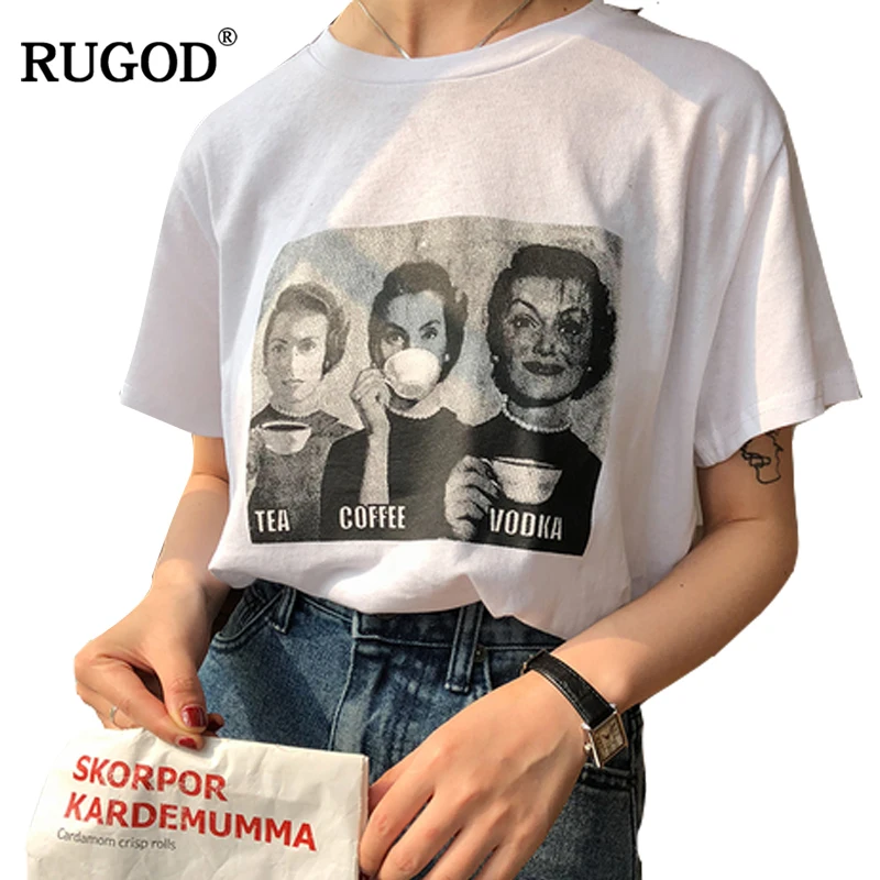 Футболка RUGOD Женская хлопковая футболка с коротким рукавом и принтом в стиле панк