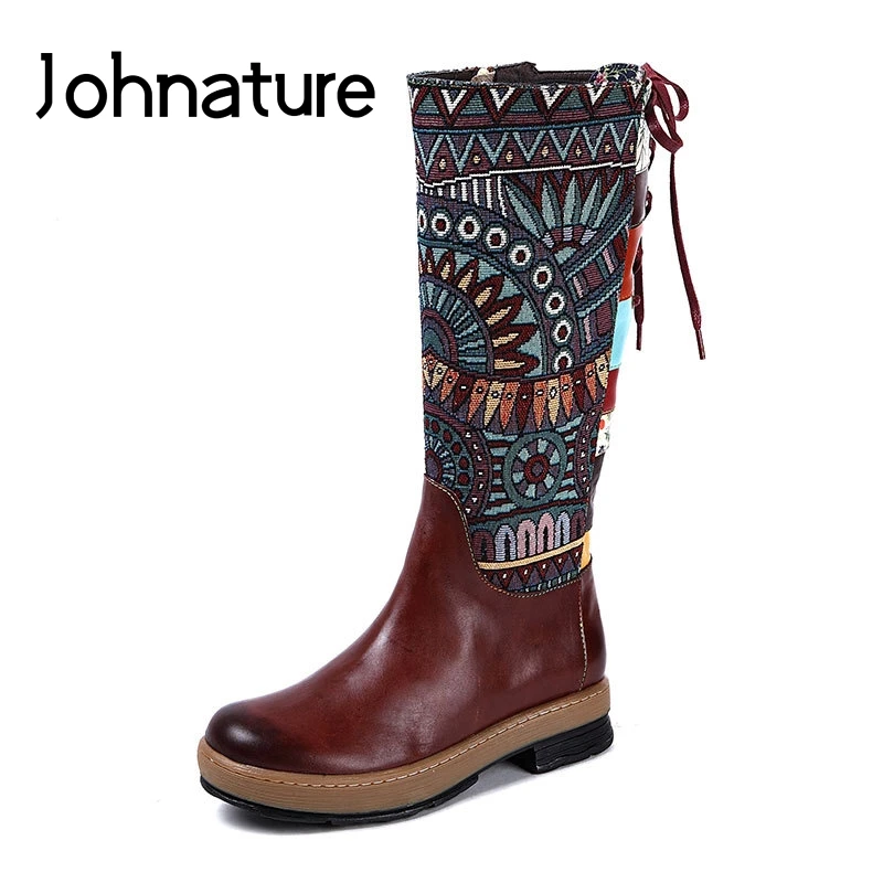 Женские сапоги до колена на молнии Johnature однотонные повседневные из натуральной