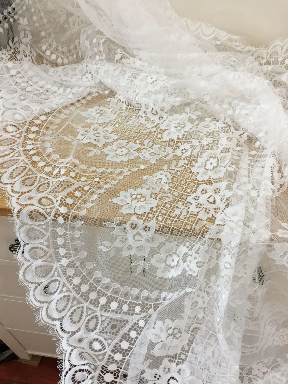 

3 METER PIECE Bridal Chantilly Lace Fabric, Lingerie Lace, Eyelash wedding lace fabric, Bridal Lace Fabric, Soft, Chantilly