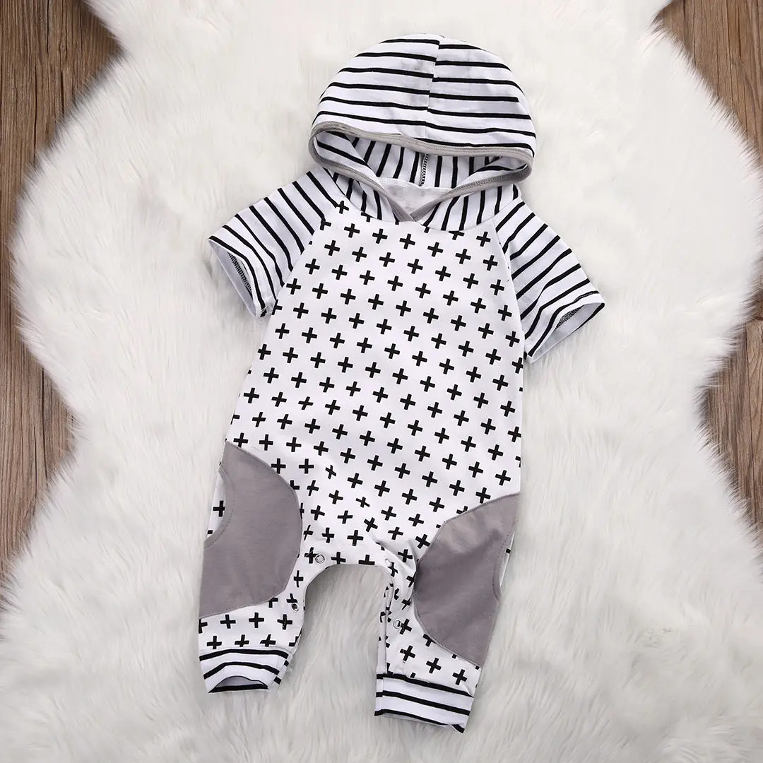 Детский комбинезон с капюшоном коротким рукавом|hooded romper|newborn babycute baby boy clothes |