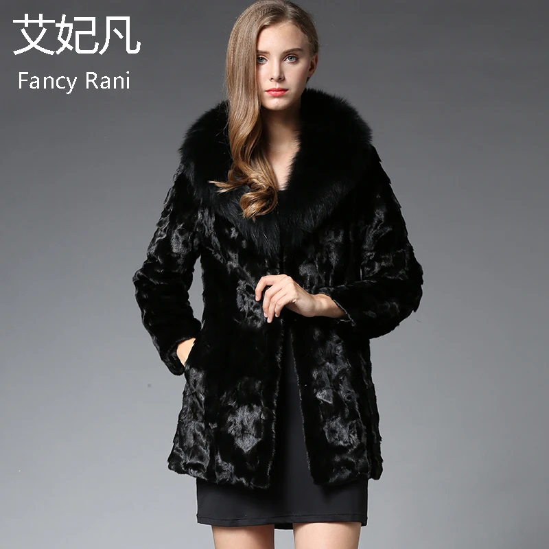 Новинка Норковое Пальто из настоящего меха воротник лисьего Женская мода 2018