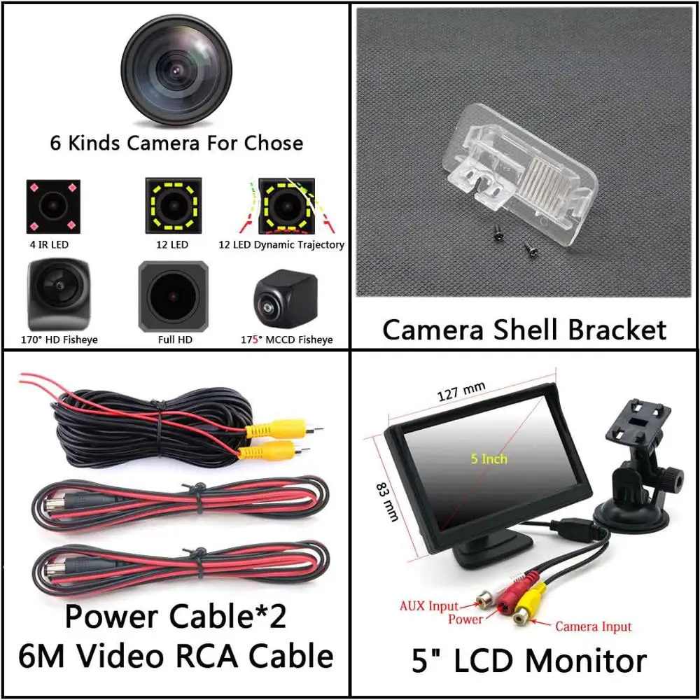 Camera 5 inch LCD 175 градусов рыбий глаз MCCD 12LED HD Автомобильная камера заднего вида для Mercedes Benz MB B класс W246 B180 B200 B220 B250 R350 R500 ML350 W203 - Название цвета: Camera 5 inch LCD