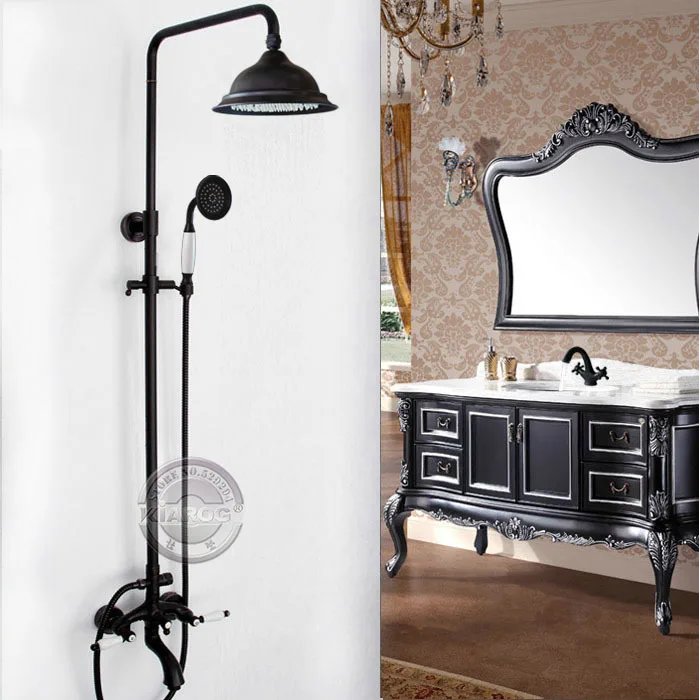 Настенные три ручки смесители для ванны и душа с 2 насадками душа. Кран ванной