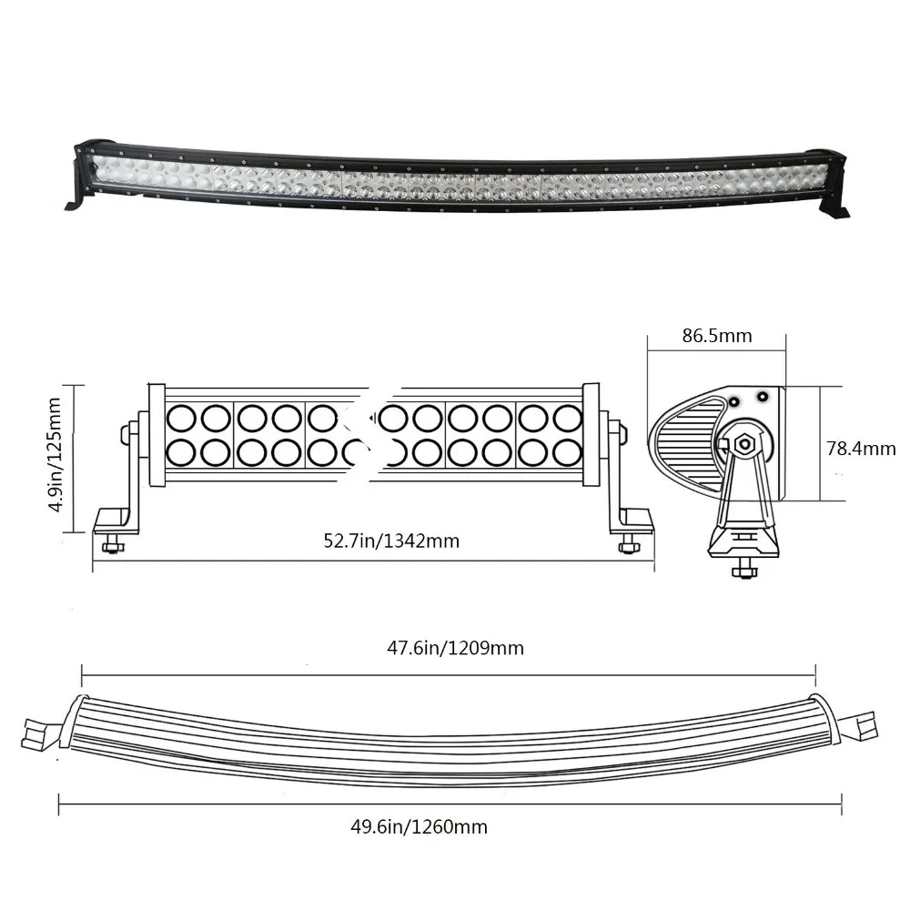 Cuved 22/32/42/50/5" дюймовый 120W 180W 240W 288W 300 Вт внедорожный светодиодный рабочий светильник бар для трактора лодка 4WD 4x4 автомобиль, грузовик ATV внедорожник