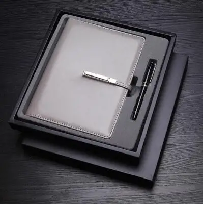 Grey with box Логотип, название, настраиваемый блокнот, А5, кожаный переплет, блокнот для записей, Офисная школьная настольная книга, креативный простой блокнот с кольцом, Фирменный подарок - Цвет: Grey with box
