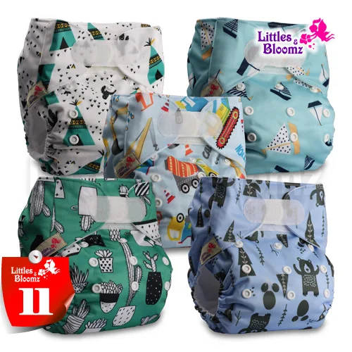 [Littles и Bloomz] 5 шт./компл. Стандартный крюк-петля Многоразовые моющиеся пеленки, 5 подгузники/подгузники и 5 вставки из микроволокна в одном комплекте - Цвет: 11