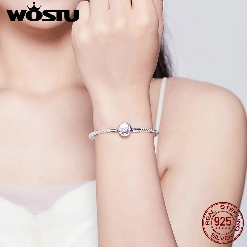 WOSTU подлинный 925 пробы серебряный bracelect Fit бусины подвески талисманы чистый CZ браслет для женщин ювелирные изделия BNB014