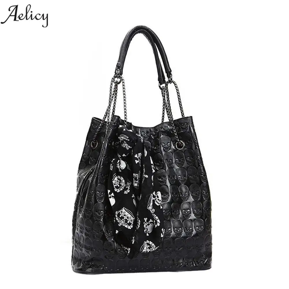 Aelicy череп скелет цепи дизайнерские сумки Высокое качество леди Tote плечевая сумка