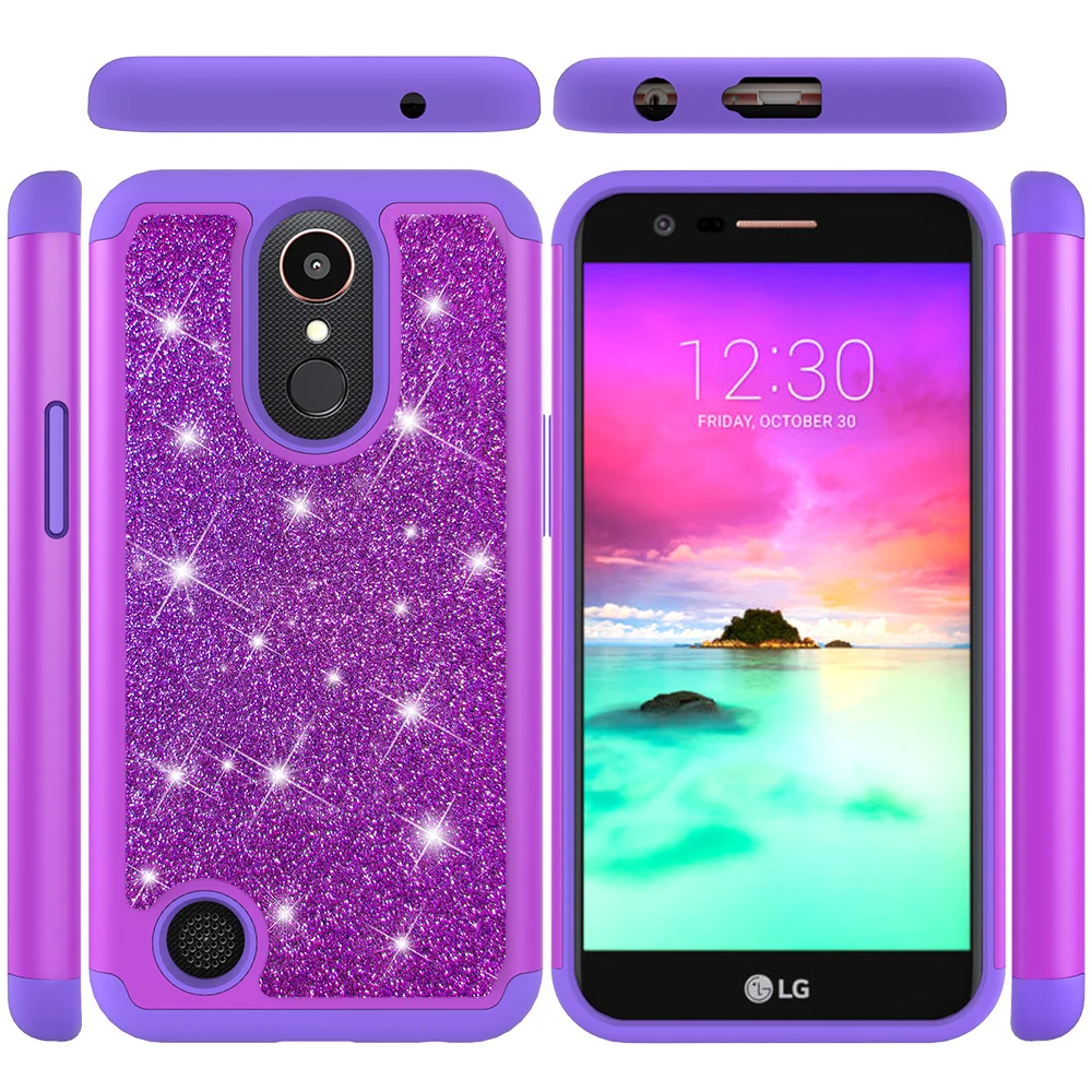 Розовое золото телефонные чехлы для LG K10 LV5 M250N случае для LG K20 Plus Блеск Кристалл блёстки Силиконовые ПК двойной слои крышка Fundas
