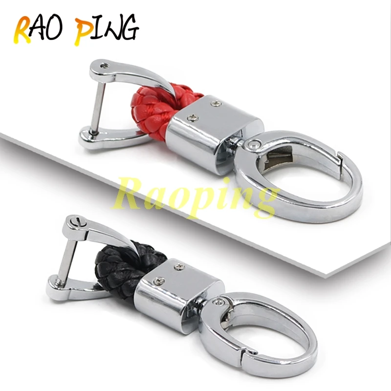 Raoping 1PC Metal and Leather Key Ring KeyChain Black Red Brown Coffee Color Auto Accessories For Man Women Gift Keychain on Bag |