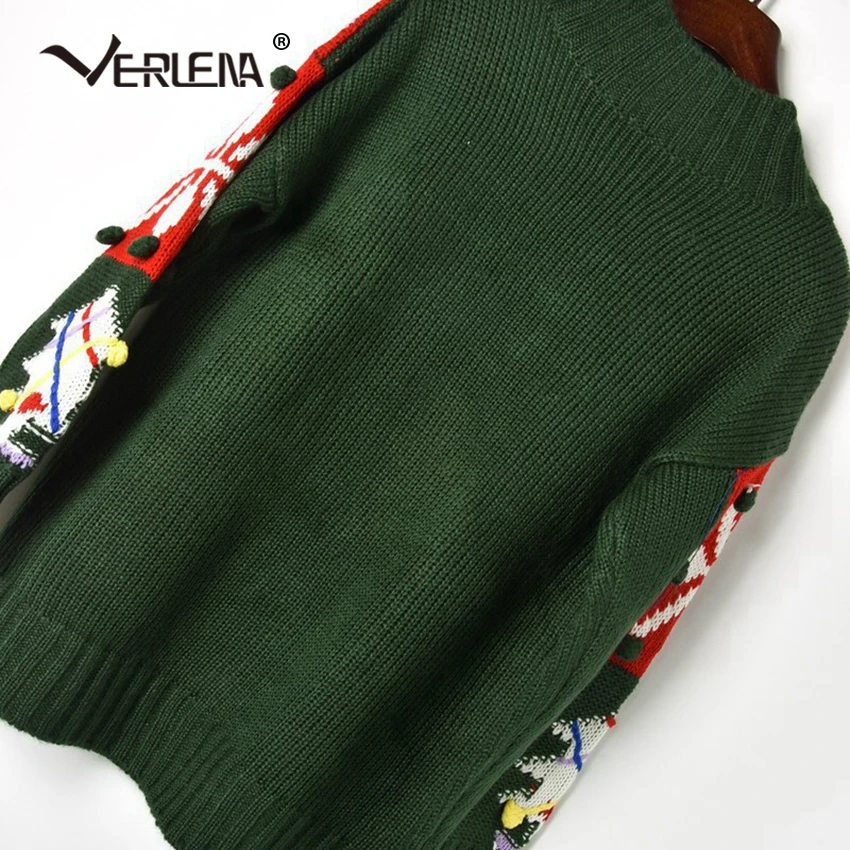 Christmas Tree Ball Snowflake Bell Holiday Sweater Women New Long Sleeve O-Neck Oversized Jumper Chic Pullover VERLENA | Женская одежда
