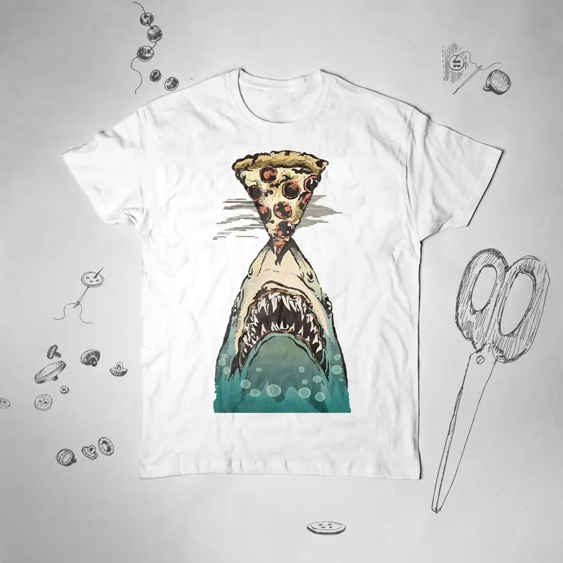 

Jaws T Shirt Shark T Shirt Men Pizza Ocean T-Shirt Funny Brand Men 2019 Fashion Round Neck Best Selling Cotton Adult T-Shirt