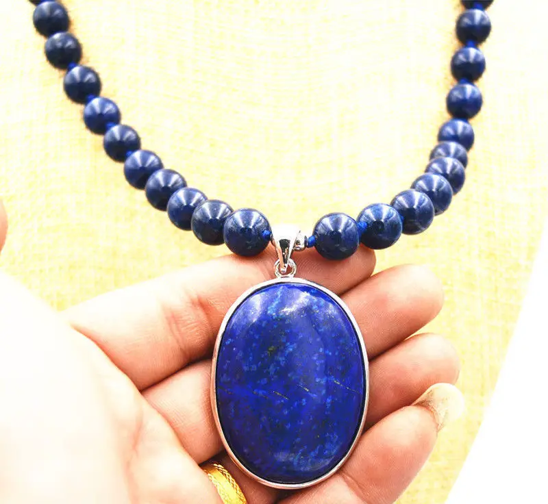 Бесплатная доставка&gt Красивые 10 мм синие Бусины Из Лазурита и 30x40 кулон ожерелье