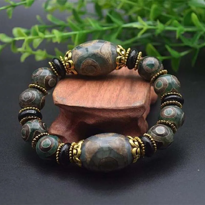 KYSZDL,, Тибет, три глаза, бусины, браслет, натуральный, старый mA Nao, транспортер, бусы для мужчин и женщин, молитвенные бусы, браслет - Окраска металла: Золотой цвет
