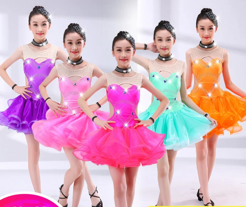 

2019 new Sexy latin dresses for girls competition dance costume for kids salsa stone latin dancing dress girls latin salsa dress