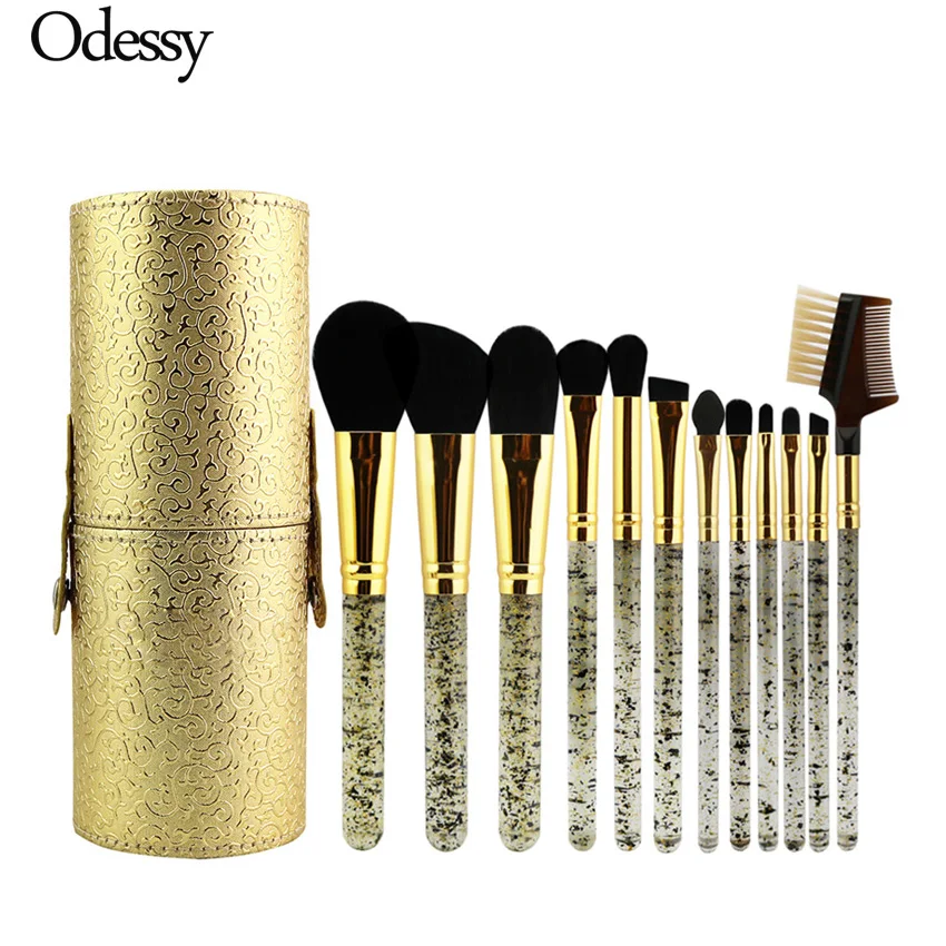 Бренд ODESSY 12 шт. прозрачные блестящие кисти для макияжа набор держатель трубка