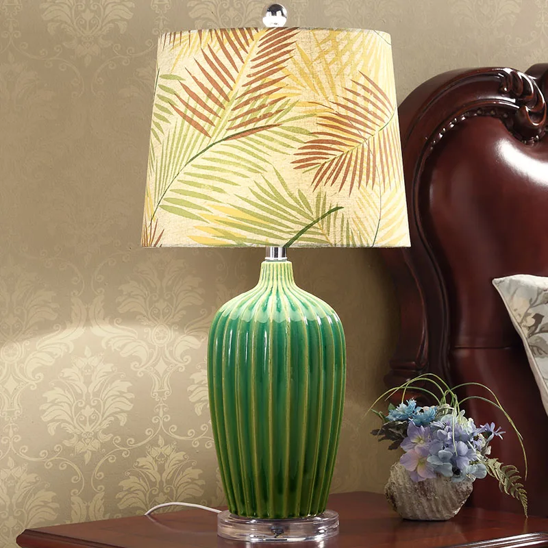Зеленая Керамическая Настольная лампа с рисунком листьев акриловая для гостиной