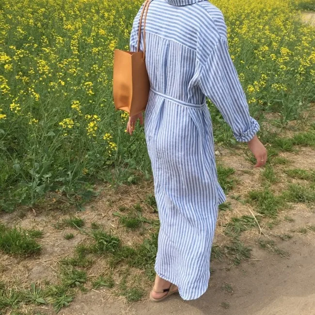 Женское пляжное платье-рубашка в полоску повседневное свободное платье макси