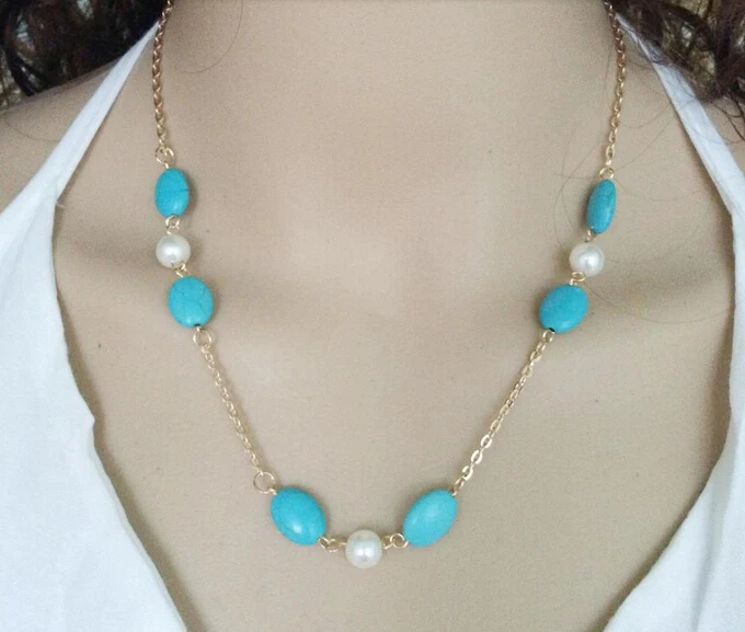 Женский подарок Золотая цепочка Настоящее Жемчужное Колье Ожерелье 45 см/18 дюймов