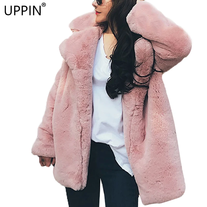 UPPIN шуба из искусственного меха Chic корейский пушистый Кролик Шуба Сгустите Элегантный розовая куртка 2018