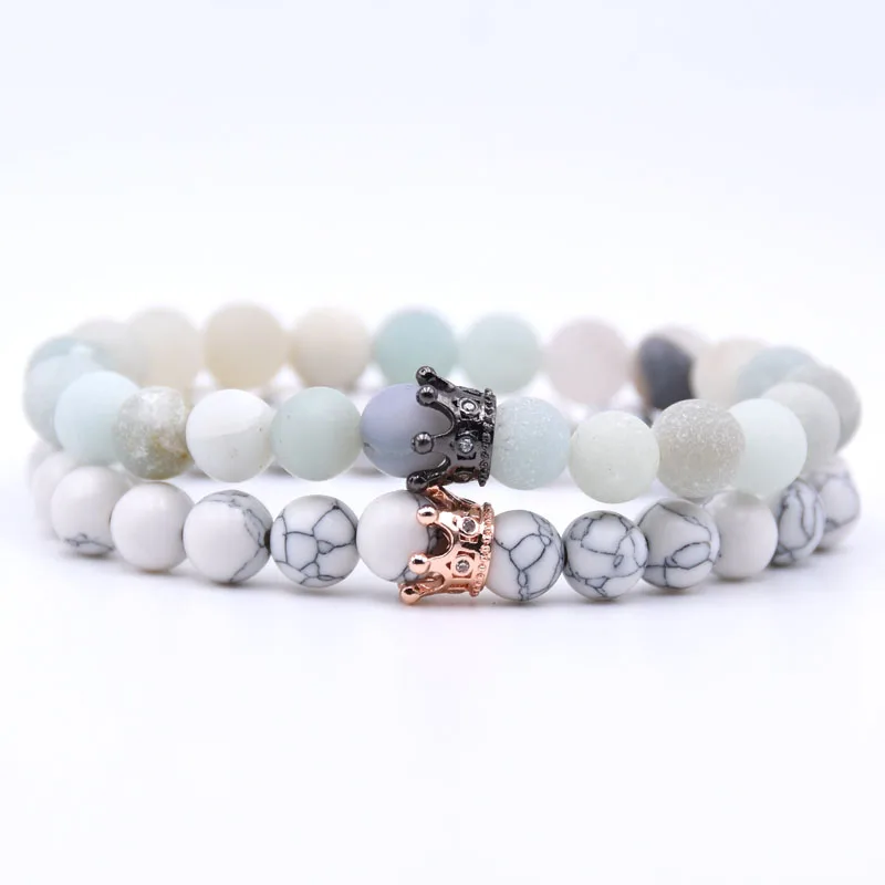 Благородный и изящный натуральный камень шарик пару Браслеты pave CZ браслет с