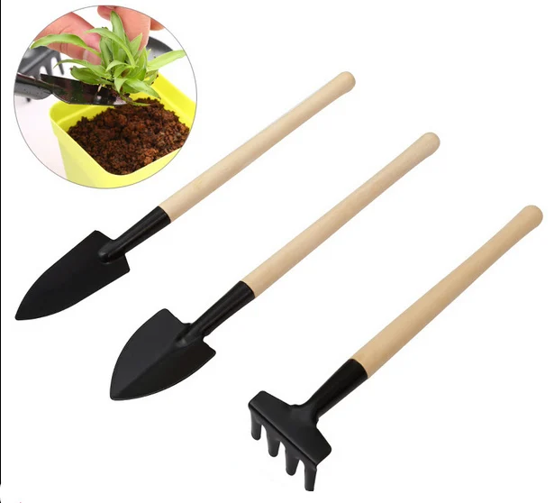 3 шт./компл. Мини садовые инструменты острые лопаты грабли деревянная ручка