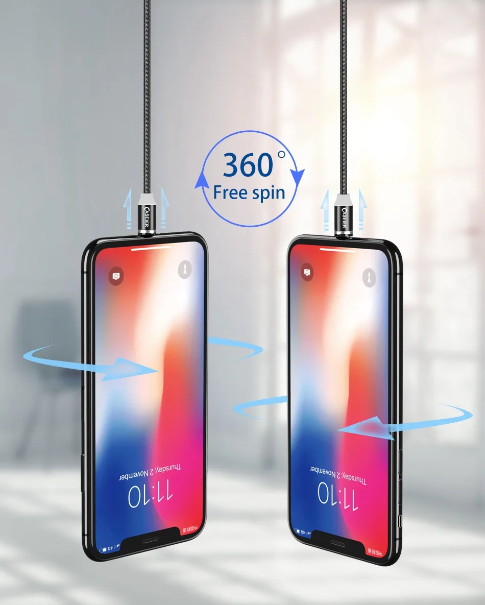 CASEIER светодиодный магнитный кабель для быстрой зарядки Micro usb type C для iPhone XS MAX X 1 м 2A магнитное зарядное устройство