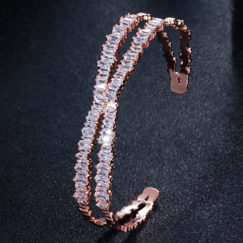 Женский Браслет манжета с фианитом розовое золото|cuff bangle|bangle brandbangle designer |