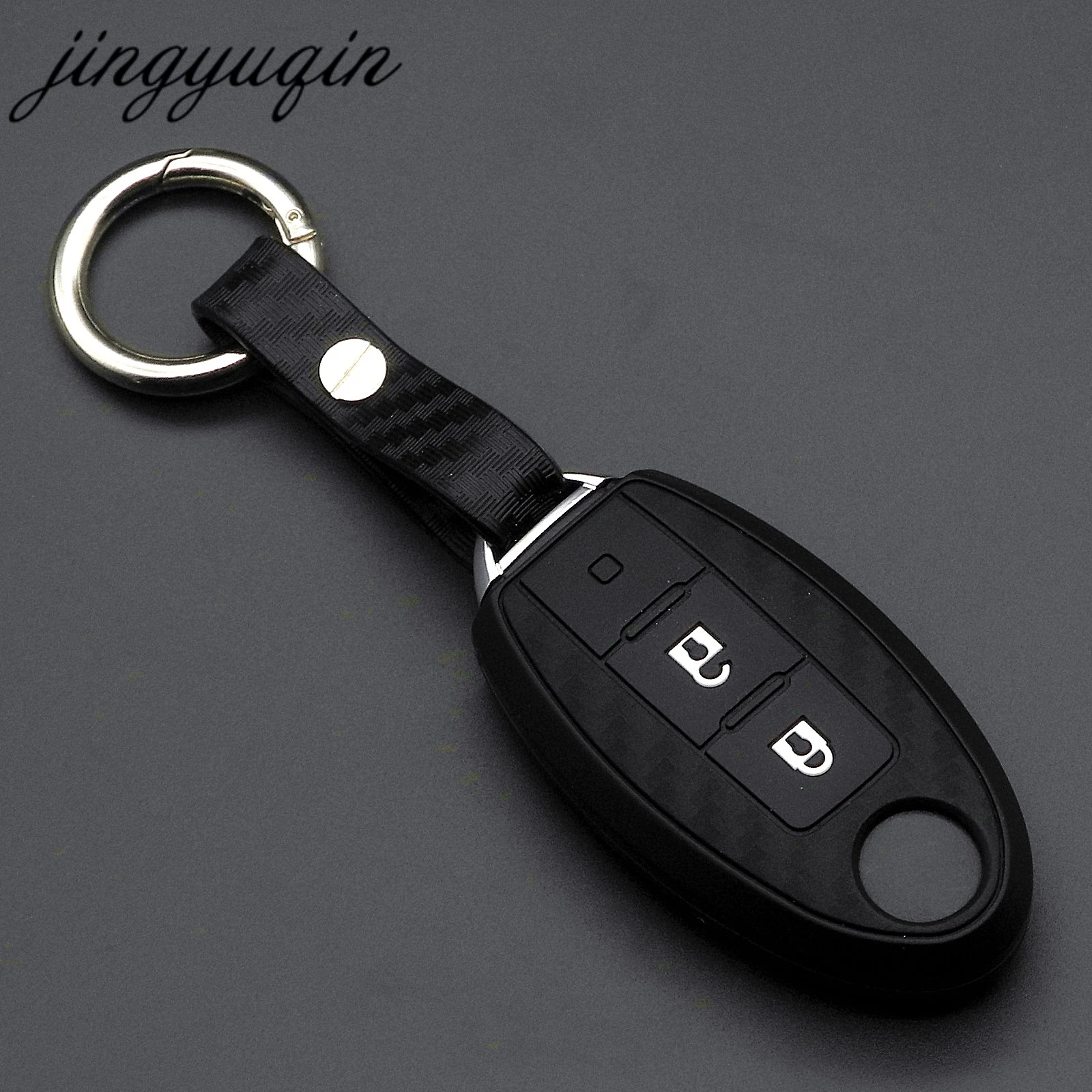 jingyuqin Carbon Fiber Silicone Key Cover For Nissan Almera Altima Armada Qashqai Cefiro Cube Juke Livina March Maxima Fob Case |