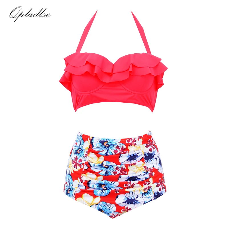 2019 Bather Swimsuit Women Swimwear Ruffle Bikini High Waist Halter May Beach Sexy Bathing Suit Push Up Swimming Suits Female |