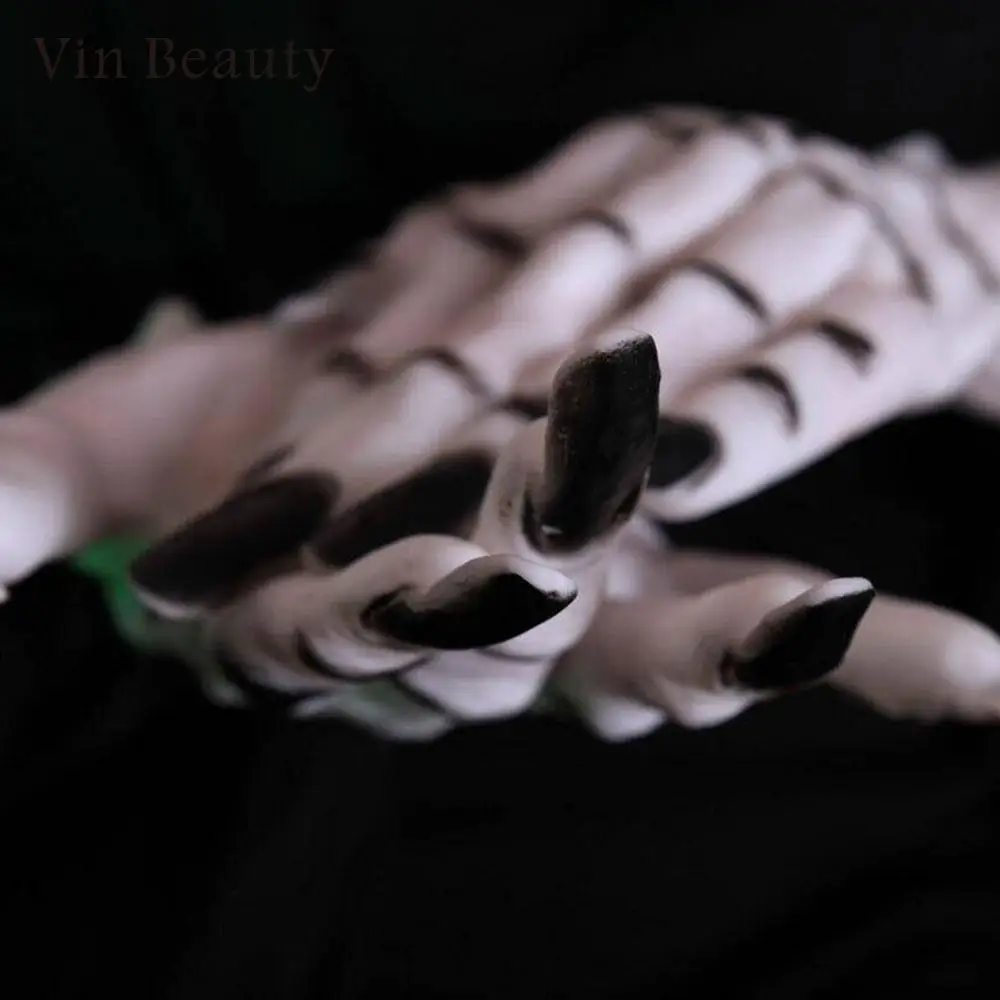 Death Gloves Skeleton Ghoul Hand Terrible Creepy Cosplay White and Black Witch Decor Spider Halloween |