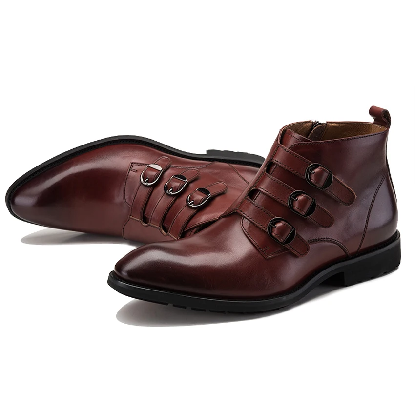 Мужские ботильоны из натуральной кожи высокого качества с тонкими ремешками