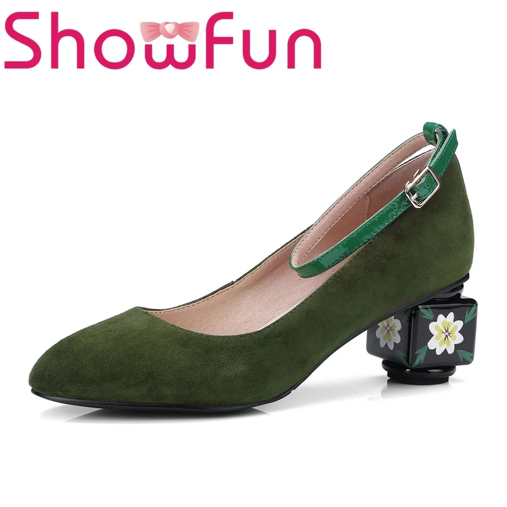 Showfun натуральная кожа женская обувь платье для зрелых женщин с круглым носком