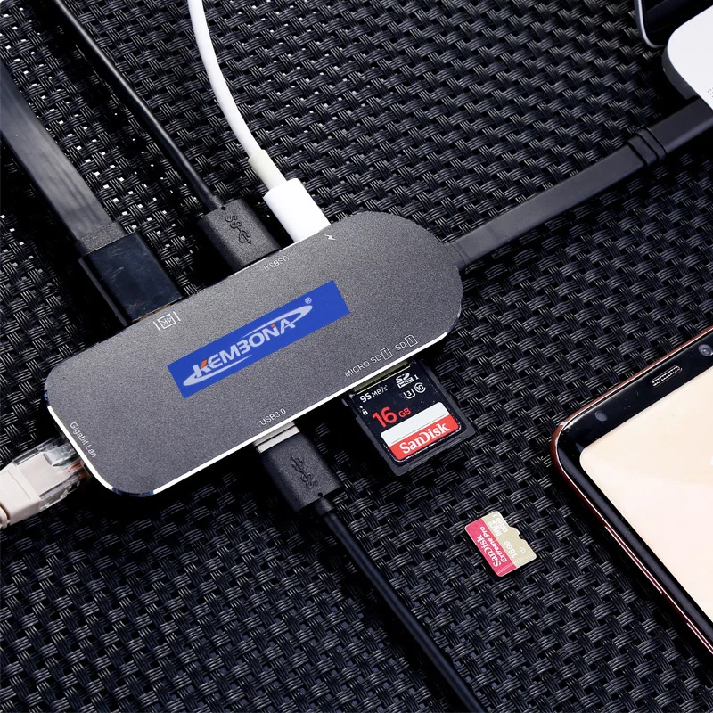 7 в 1 USB концентратор KEMBONA с * HDMI RJ45 2 3 0 слотами для SD/TF карт и зарядным портом Macbook