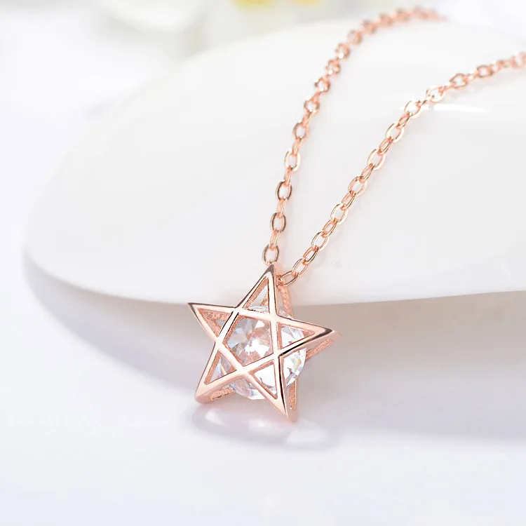 2018 New Simple s925 pure silver inlaid zircon necklace star Crystal double color Lady pendant Ornament | Украшения и аксессуары