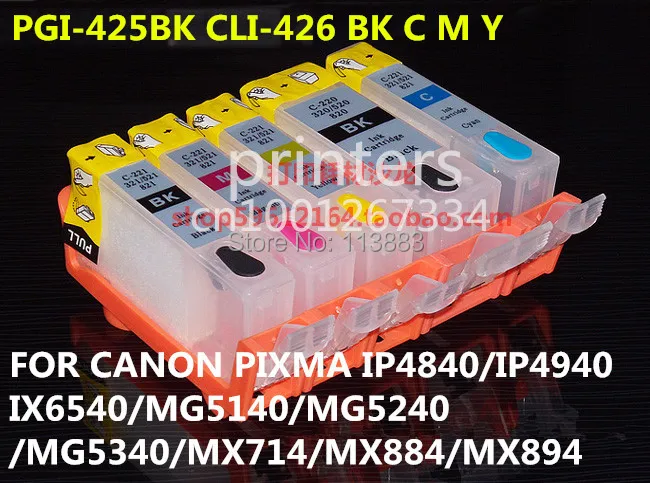 Перезаправляемый картридж CLI426 для canon PIXMA IP4840 IP4940 IX6540 MG5140 MG5240 MG5340 MX714 MX884 MX894 5