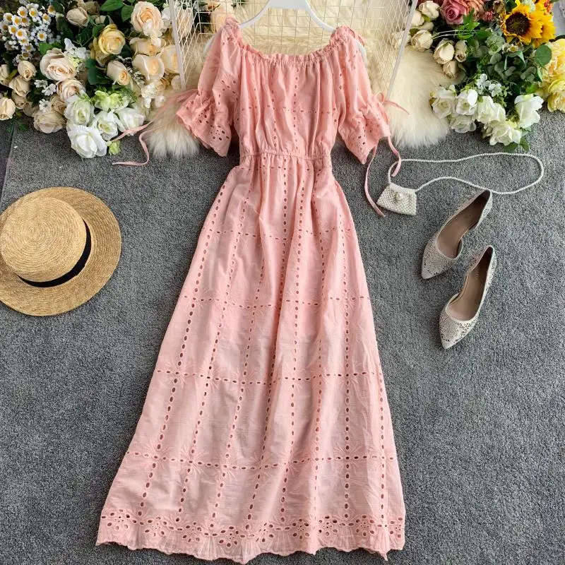 2019 new fashion women's dresses slash neck short-sleeved dress | Женская одежда