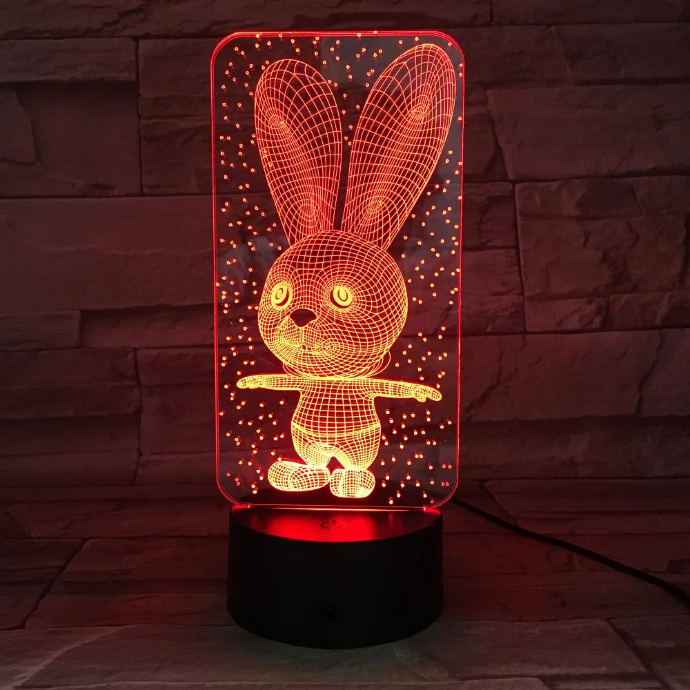 

Rabbit Cute Bunny Baby Bedroom Lamps Night Light Cartoon Plastic Sleeping LED Kids 3D Lamp Bulb Nightlight with 7 Colors Change