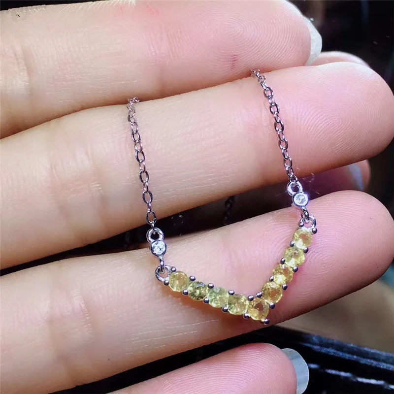 Yellow Color Gems Натурально с оранжевым сапфиром V ожерелья для Для женщин высокое качество 3x3 мм 1.6Ct натуральная драгоценные камни высококачественные ювелирные изделия 925 пробы серебро#390 - Цвет камня: Yellow Color Gems