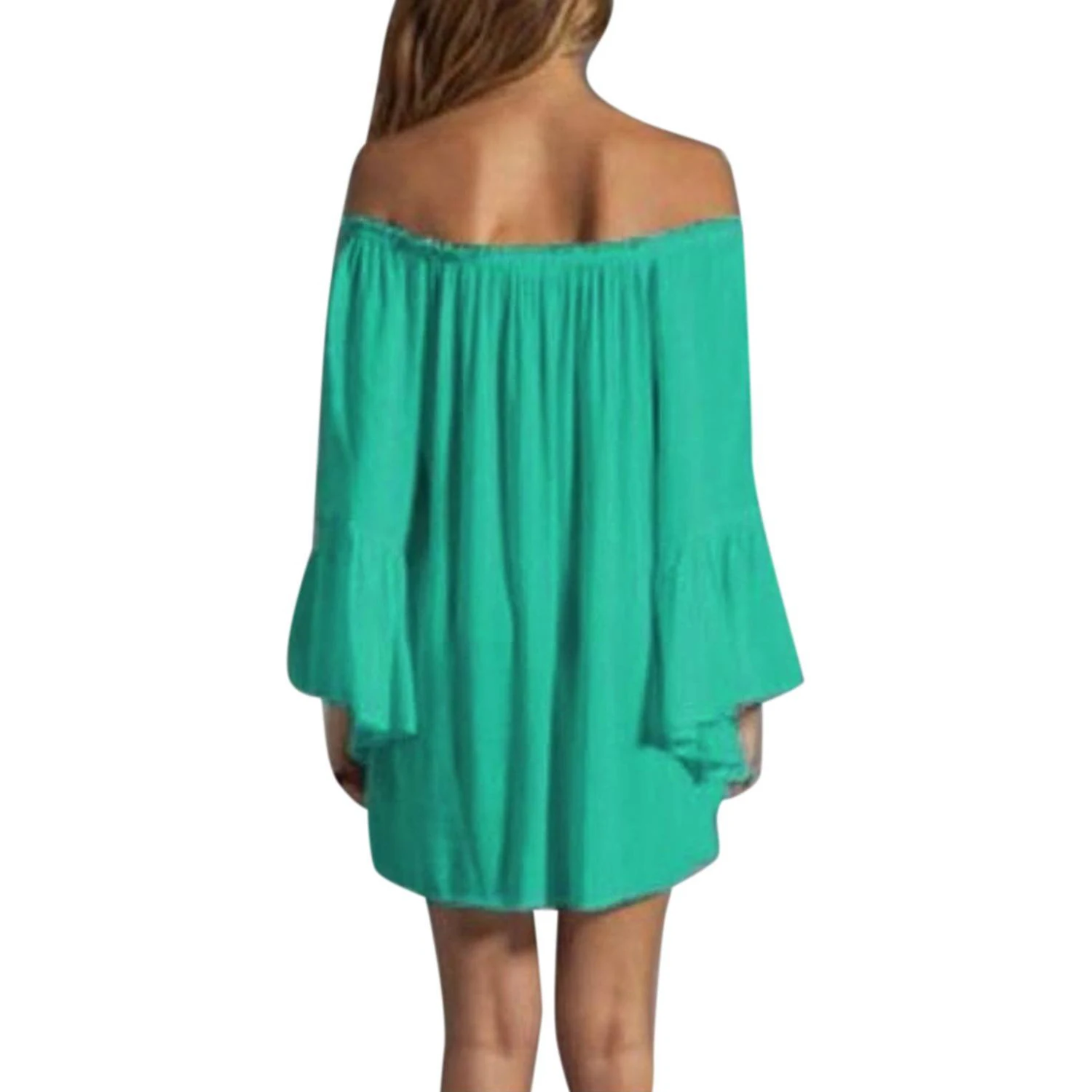 S-3XL 4 Color 2016 Summer Women Sexy Off Shoulder Slach Neck Chiffon Pleated Long Sleeve Loose Mini Short Dress Vestidos | Женская