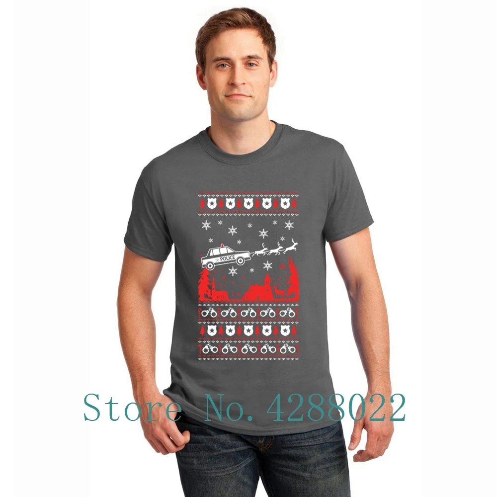 Полицейский Уродливый Рождественский свитер футболка мужская с круглым