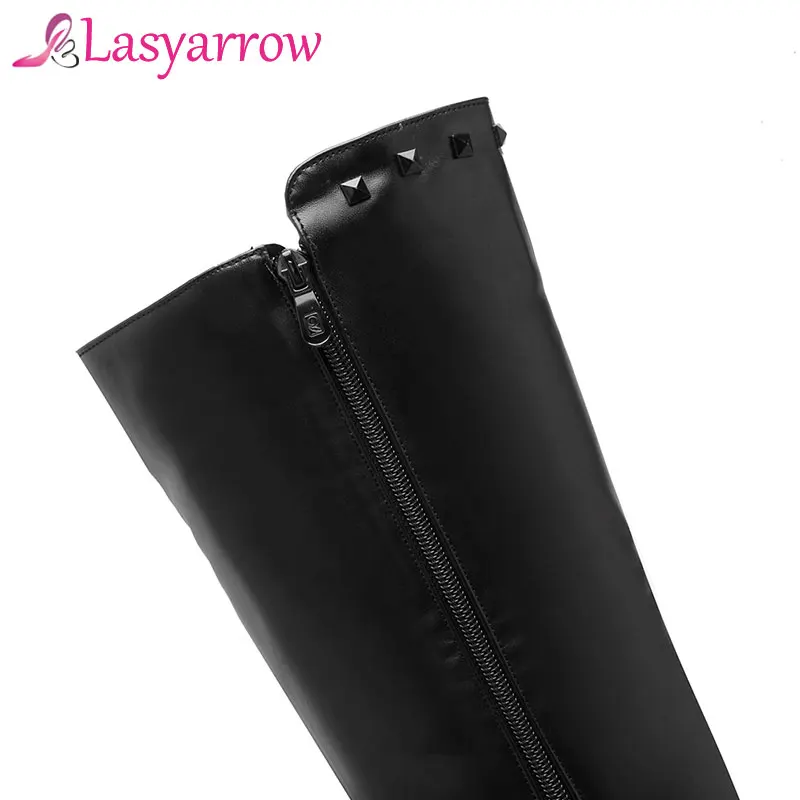 Lasyarrow/Брендовая обувь Женские однотонные Черные Сапоги выше колена на высоком