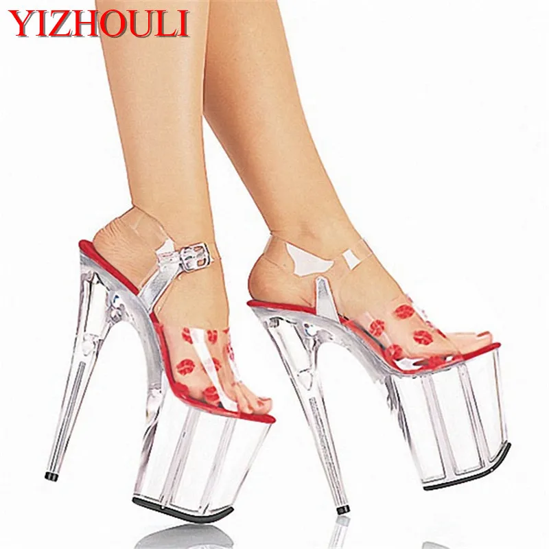 20cm women's shoes, sexy high heel sandals lips sexy sandals, pole dancing performance bride photo Dance Shoes
