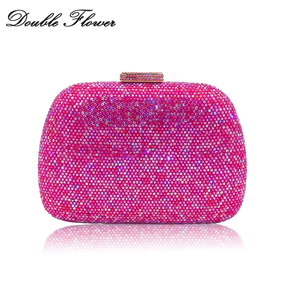 Двойной цветок Ослепительная фуксия AB Кристалл женские вечерние сумки Твердый