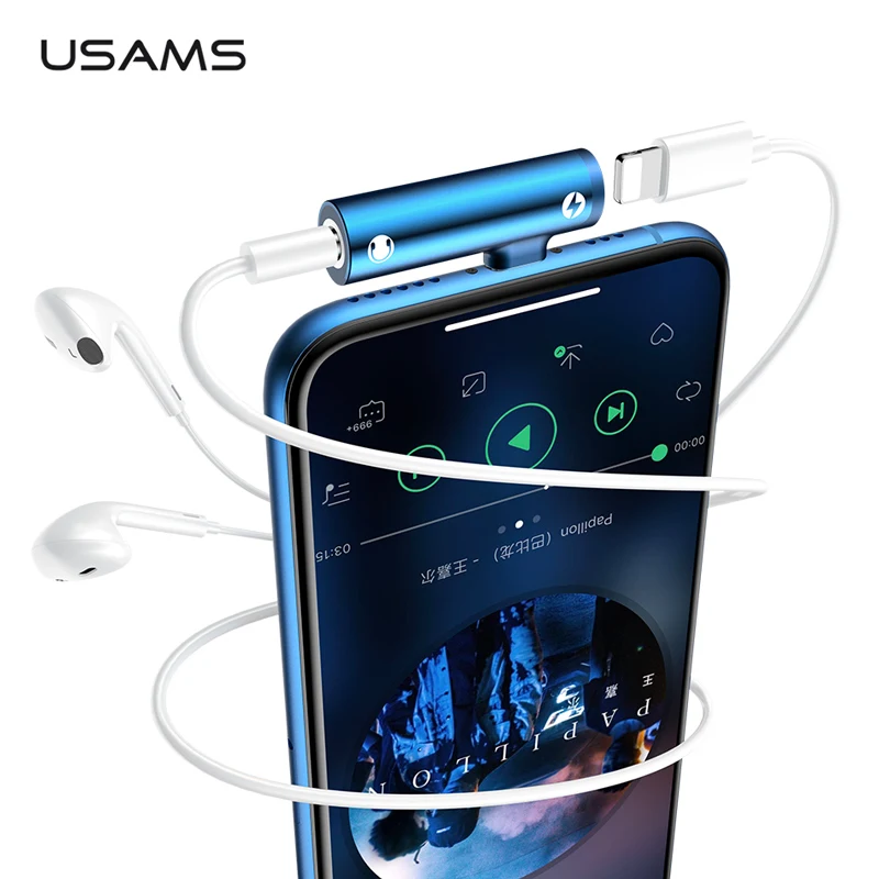 USAMS Lighting to 3 5 мм аудио адаптер для наушников двойной зарядки USB кабель iPhone 8 x |