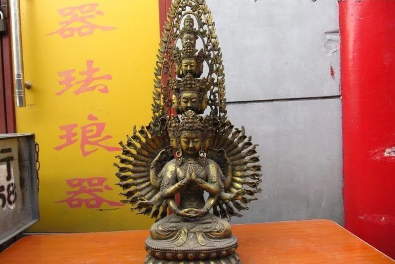 28 &quotВинтажная бронза 1000 Arm Eleven faced Avalokitesvara Kwan Yin Guan Buddha|Статуи и скульптуры| |
