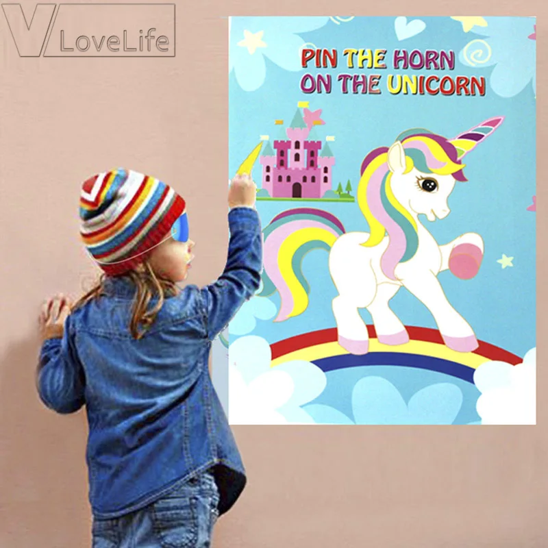 

Unicorn Birthday Party Supplies Pin the Horn on the Unicorn Game Gifts for Kids Theme Party Decoration