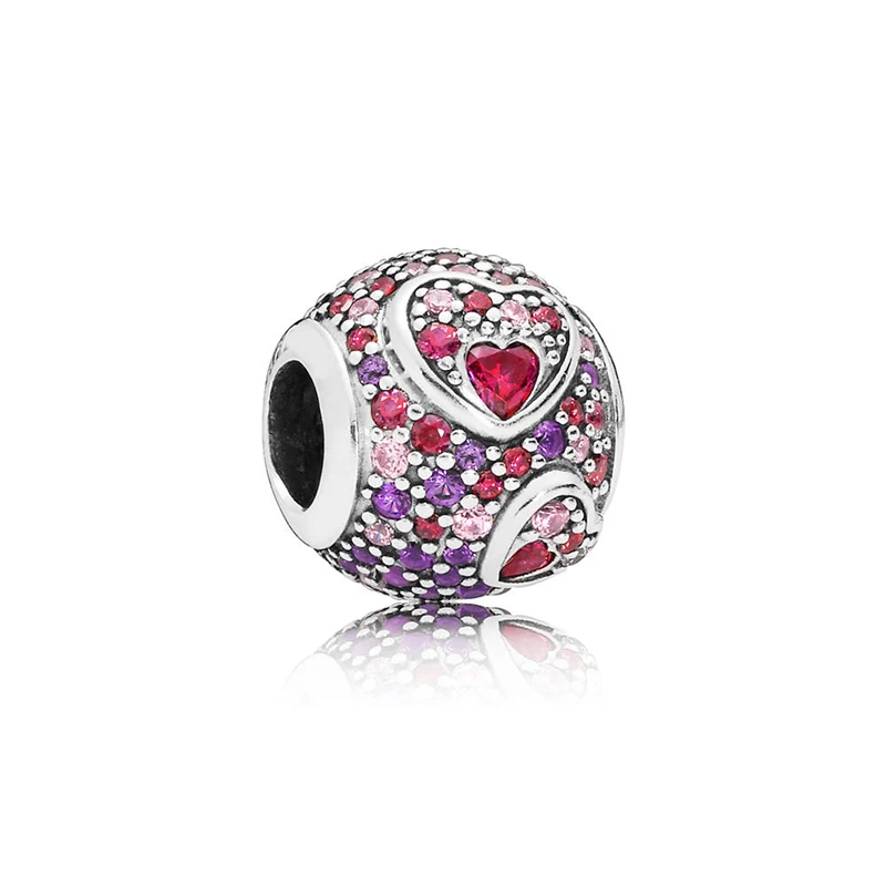 

925 Sterling Silver Love Heart Cubic Zircon Charm Heart Bead Fit Pandora DIY Bracelet Necklace Silver 925 Fashion Jewelry